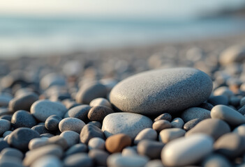 A tranquil scene of pebbles on a beach