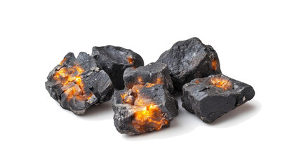 Glowing Charcoal Pieces for Grilling on a Transparent Background Generative AI