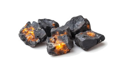 Glowing Charcoal Pieces for Grilling on a Transparent Background Generative AI