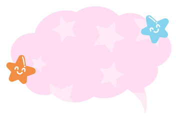Pastel pink text bubble with happy stars and star pattern background for cartoon, comic, dialogue, chat, speech, communication, sticker, social media, decoration, print, name tag, back to school, kids