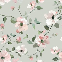 Beautiful floral pattern featuring pink flowers on a soft green background.