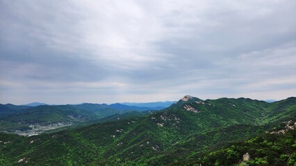 Image of summer scenery of Dobongsan Mountain near Seoul, Korea. Hiking in Dobosan National Park. korea mountains. trekking. korean landscapes. bukhansan national park.