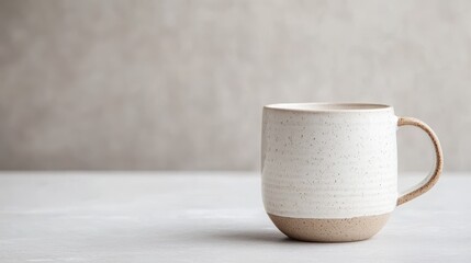 A minimalist ceramic mug with a textured surface, perfect for coffee or tea. Ideal for modern kitchen settings and lifestyle photography.