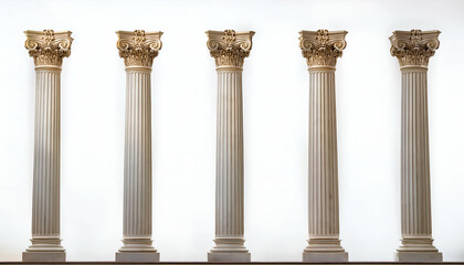 Obraz premium ancient column isolated.Tall Corinthian columns with elaborate floral capitals, isolated on a white background, emphasizing their grandeur and detail.