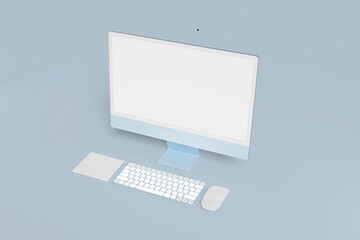 Desktop computer with blank screen in blue color