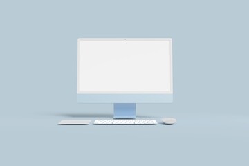 Desktop computer with blank screen in blue color