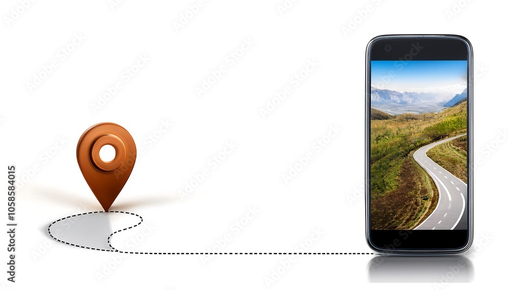 Poster a smartphone displaying a map with a red location pin, held by a hand, symbolizing navigation.