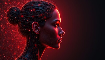 Obraz premium Red Sparkles Digital Woman Portrait Art