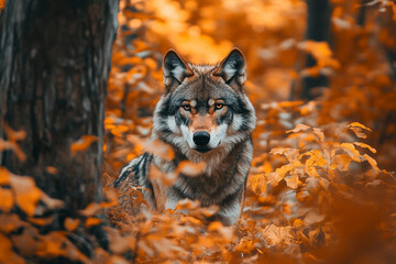 A wild animal in a beautiful autumn forest created with generative AI technology