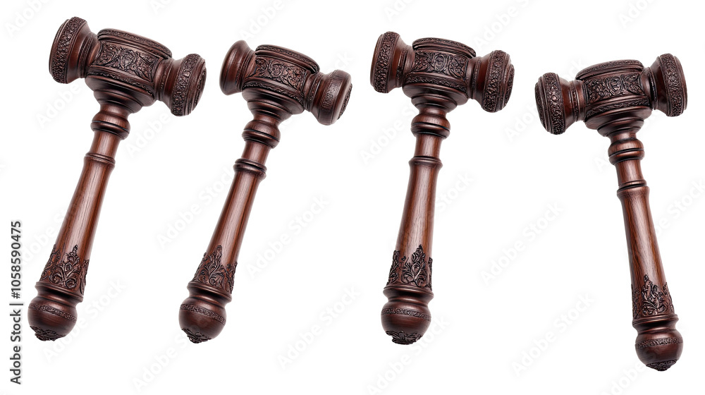 Poster set of four judges' gavels isolated on a transparent background generative ai