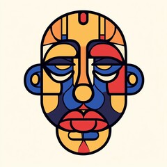 Symmetrical head, minimal line art, large mouth, flat design illustration