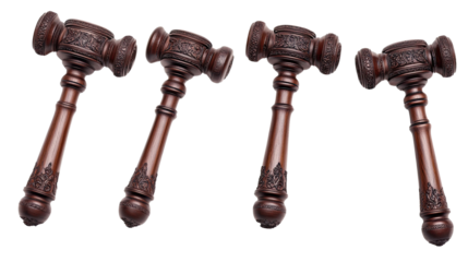 Set of Four Judges' Gavels Isolated on a Transparent Background Generative AI