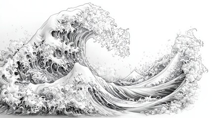 Obraz premium Abstract pencil drawing of a large wave crashing.