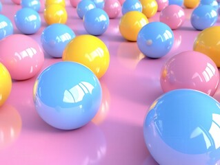Colorful spheres scattered playfully on a vibrant surface reflecting joyful light