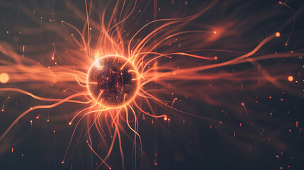 Abstract magnetic field visualization with glowing lines and arrows representing the flow of magnetic force around a central object in a dark, empty space. 