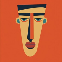 Simple character, symmetrical face, bold mouth line, flat design illustration