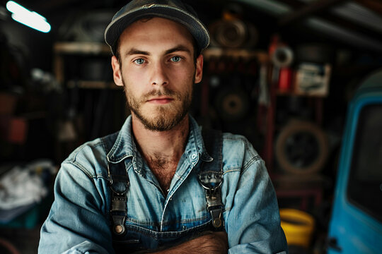 Skilled experienced person car mechanic auto maintenance garage service, Generative AI