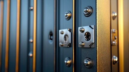 Obraz premium Closeup of metal fasteners on a cargo container highlighting industrial design elements