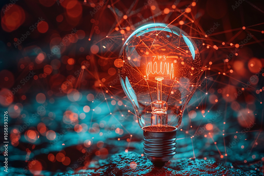 Poster business technology internet and networking concept light bulb innovation generative ai