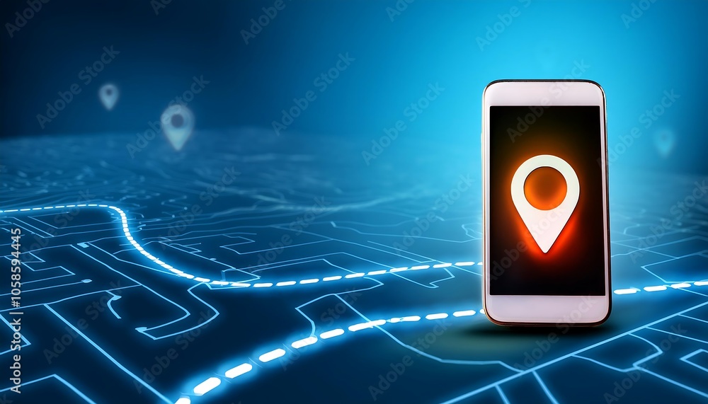 Poster the smartphone will display location pins and waypoints, which represents gps navigation and trip pl