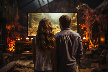 Obraz premium Portrait of happy cute couple time at home AI generated image