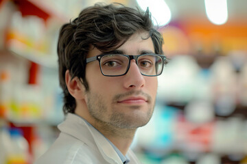 Obraz premium Photography of smiling pharmacist in a pharmacy store generative ai