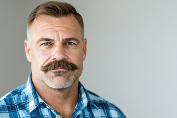 Obraz premium Mature Man with Mustache Against a Clear Background