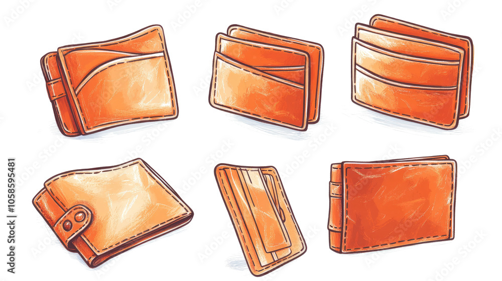 Poster leather wallets in various styles on transparent background generative ai