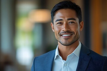 Obraz premium Confident Businessman Headshot - Blue Suit, Natural Light