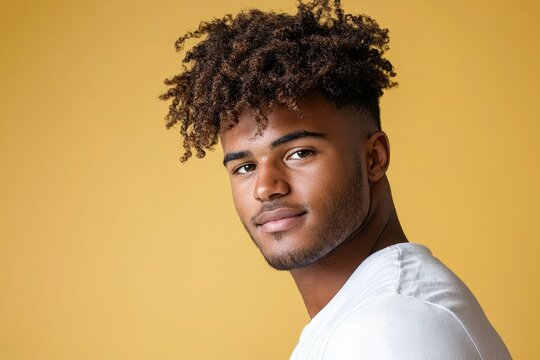 Young Male with Afro Hairstyle on Clean Background