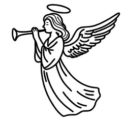 An angel playing a trumpet Hand drawn Christmas Winter christianity religion graphic vector illustration isolated on white background color editable  © blumensdiary