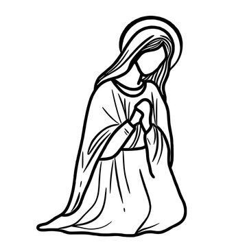Virgin Mary Nativity Scene Hand drawn Christmas Winter christianity religion graphic vector illustration isolated on white background color editable 
