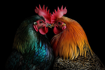 Colorful Roosters in Intense Standoff