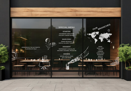 Storefront Restaurant Glass Window Mockup With Generative AI