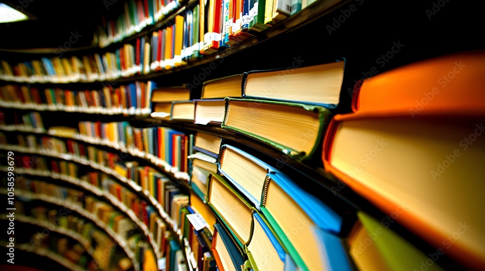 Poster Exploring the depths of knowledge a captivating image of colorful books on a library shelf celebrating the joy of reading and learning