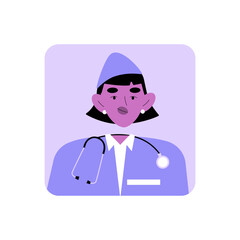 Female Doctor Avatar With Stethoscope In Flat Vector Illustration Symbolizing Healthcare, Professionalism, And Medical Expertise, Isolated On White Background.