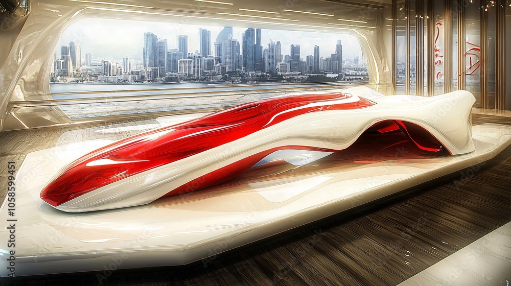 Poster futuristic red sculptural design a vision of innovation and aesthetics in modern architecture and te