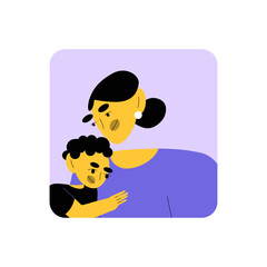 Mother And Child Embracing, Flat Vector Illustration Symbolizing Family Bond, Love, And Parental Care, Isolated On White Background
