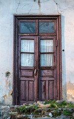 Old vintage wooden door. Entrance doors to houses