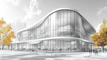 Obraz premium Modern architectural design featuring a sleek, curved building.