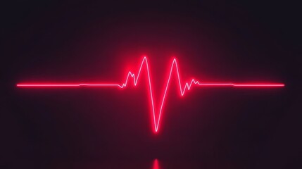 Red neon heart pulse monitor with signal. Heartbeat line, flat EKG trace. Medical and health concept. 