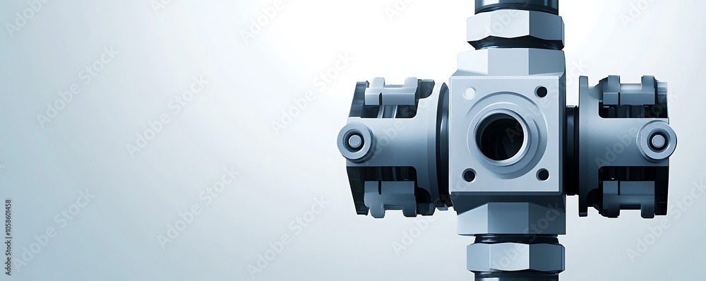 Poster a detailed rendering of a mechanical valve component in a sleek design.