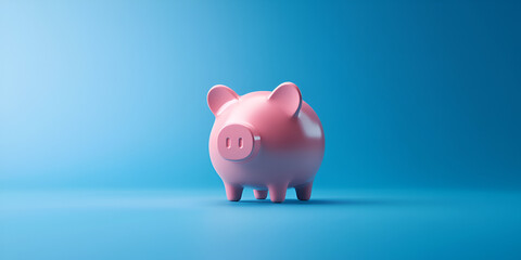 Minimalist Pink Piggy Bank on Blue Background