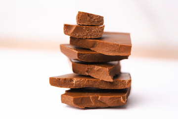 Dark chocolate chunks isolated on white background. Collection. High quality photo