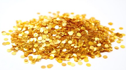 Golden round sparkles create a mesmerizing circle of confetti decoration, adding a touch of elegance. Ideal for festive themes, this golden confetti offers ample copy space for any project.