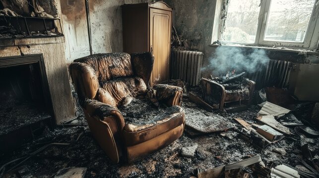 Investigating the scene: burnt furniture as evidence in an arson case.