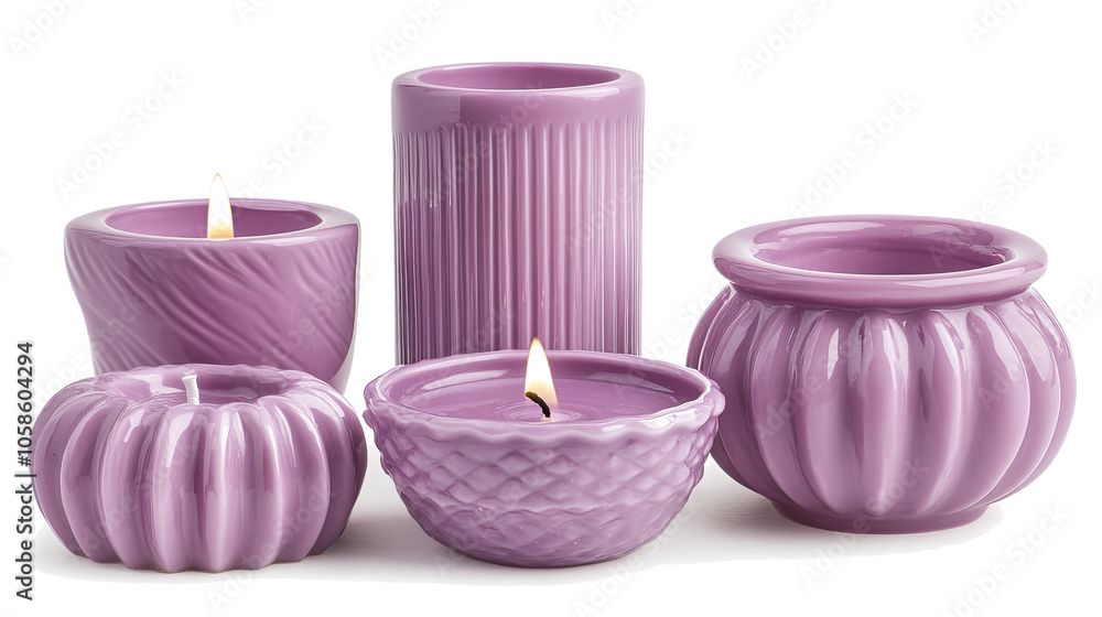 Poster set of mauve gothic candles displayed on a transparent background generative ai