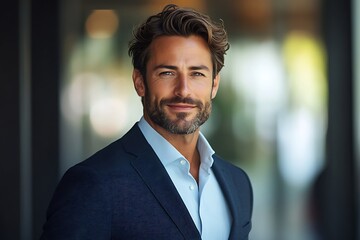 Fototapeta premium Confident Businessman in Blue Suit Headshot Portrait1