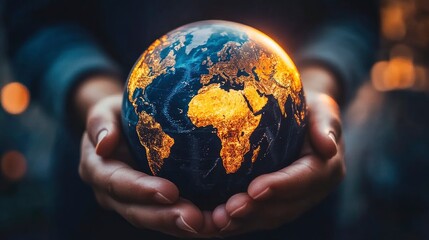 Fototapeta premium Hands Holding a Glowing Earth Globe