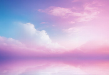 Obraz premium A dreamy sky with fluffy clouds and soft colors reflected in still water.